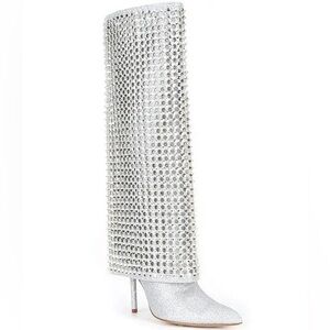 Gianni Bini Silver Crystal Heeled Boots NWT SIZE 8